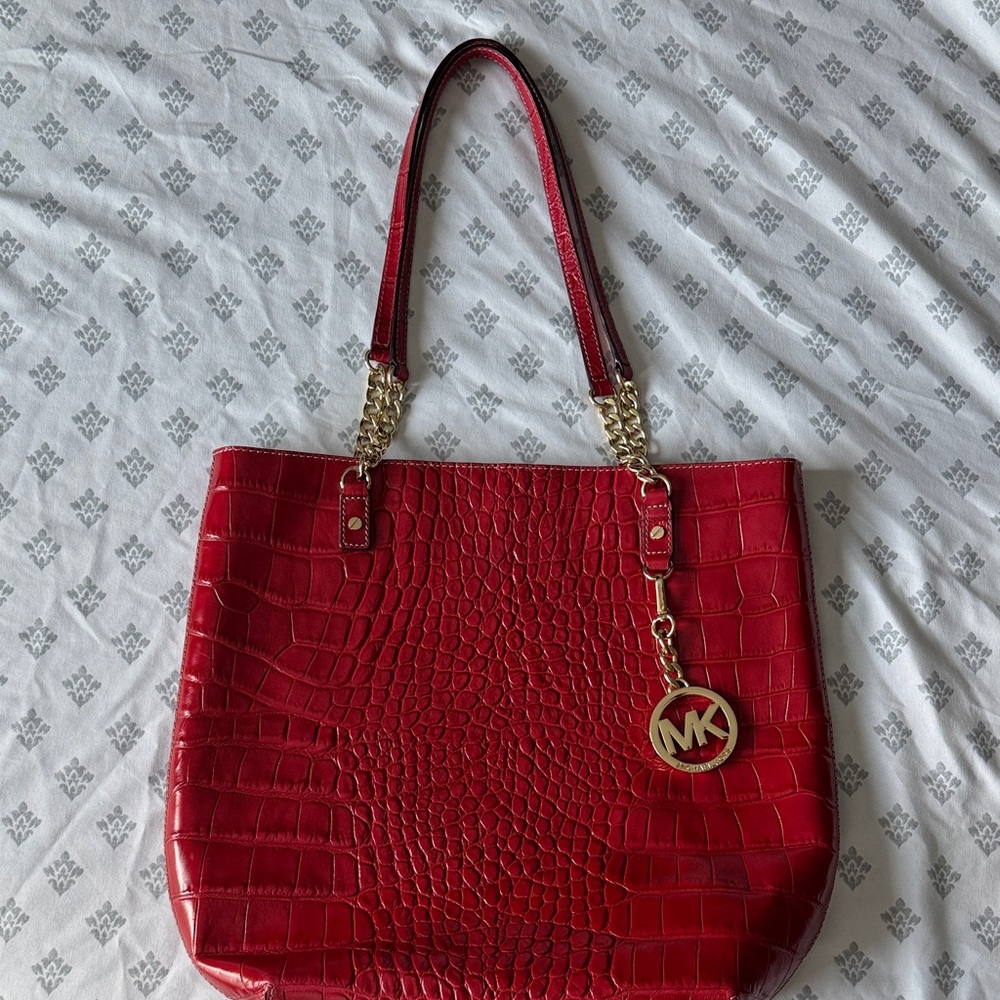 Michael Kors Red Croc-Pattern Tote